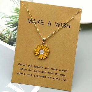 Yellow Sunflower Pendant Make A Wish Gold Alloy Fashion Necklace Chain